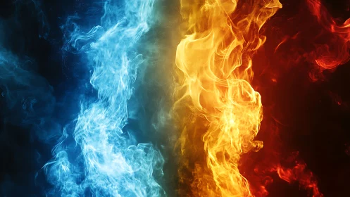 Elemental Clash: Fire Meets Frost in Primal Dance.