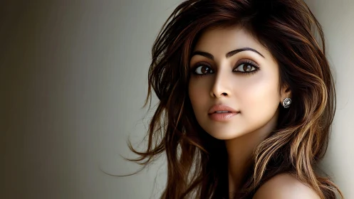 Soft-lit digital portrait of woman with flowing brown hair.