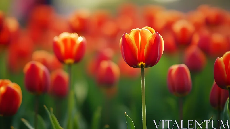 Red and Yellow Tulips Blooming in Spring Garden