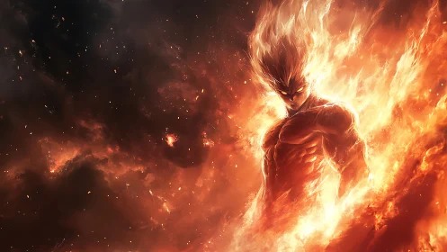 Fiery anime warrior rising with blazing, unstoppable power.