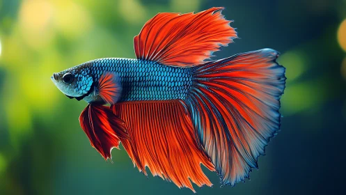 Macro side profile of vibrant betta fish with flowing fins
