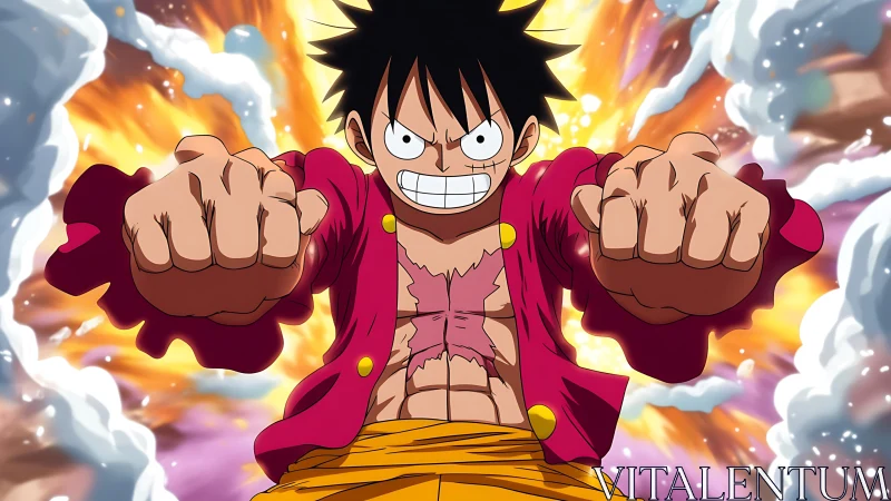 Energetic anime fighter punches forward in fiery action