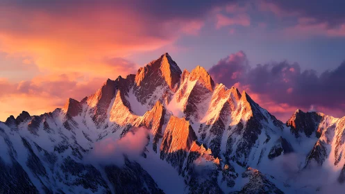 Sunlit alpine ridge captures dramatic crepuscular color contrast