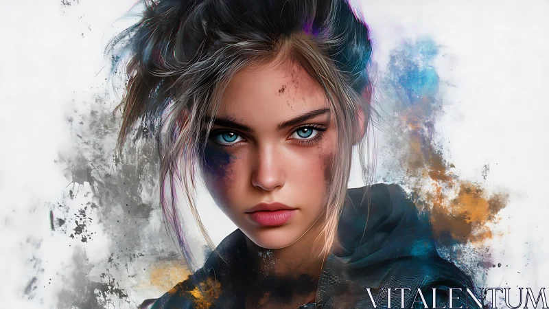 Storm-bright gaze of a paint-splashed young warrior dreamer.