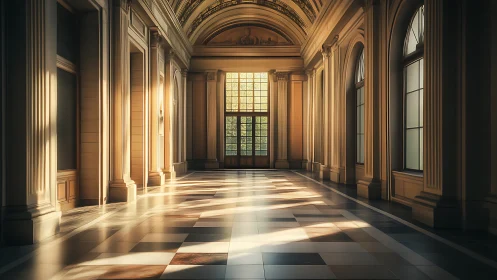 Sunlit neoclassical hall captures quiet grandeur and warmth