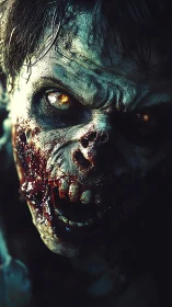 Rot-lit ghoul snarls in shadow, eyes burning like embers.