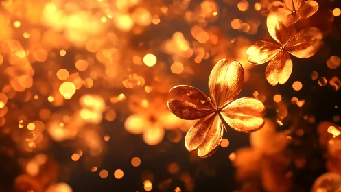 Gilded petals drifting through a molten golden dusk.