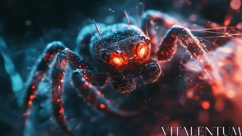 Neon Ember Spider Stares Back From Electric Starlight Web.