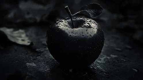 Monochrome macro analysis of wet apple under cinematic light.