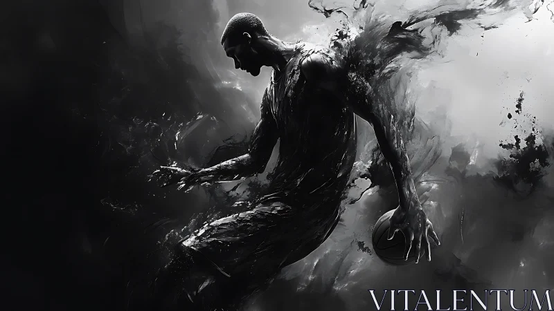 Explosive monochrome artwork captures a dynamic basketball drive