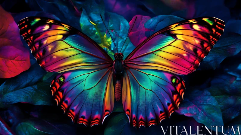 Neon twilight butterfly casting prismatic jungle whispers.