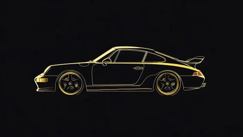 Golden outline of a classic sports car glows on matte black