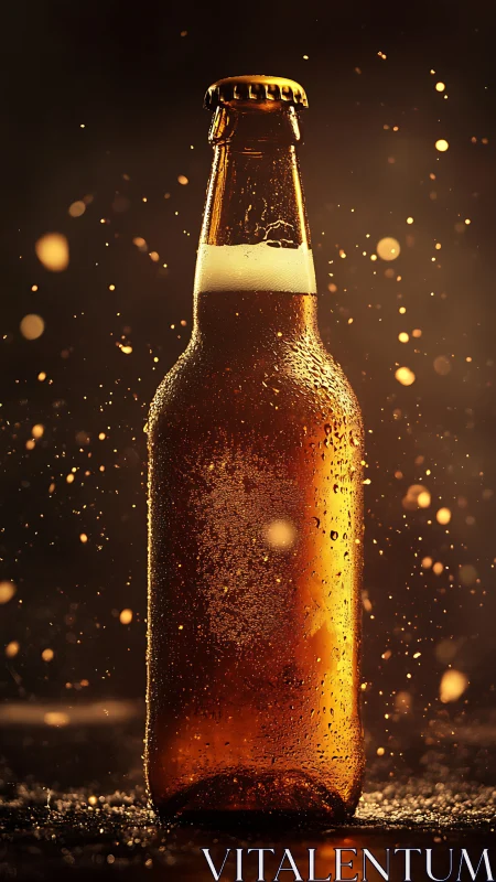 Backlit chilled beer bottle with dynamic golden splash lighting