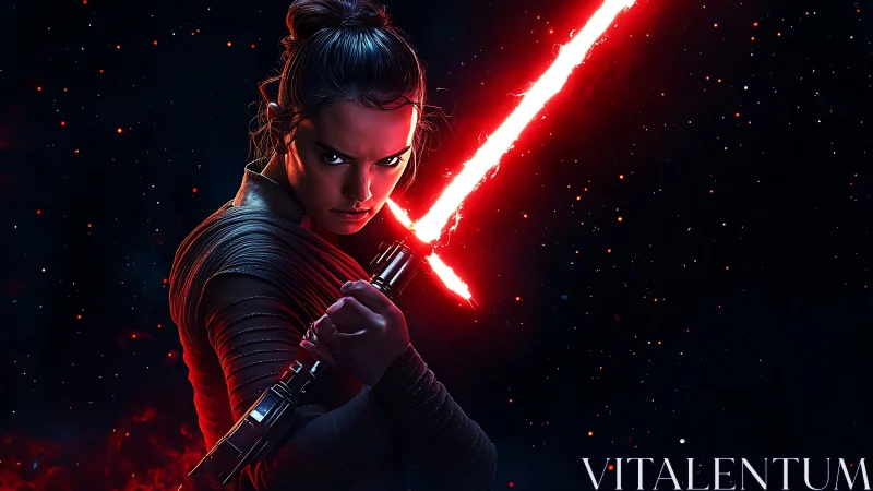 Fierce star warrior brandishing a blazing crimson blade.