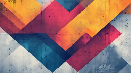 Geometric overlapping chevrons in textured abstract composition.