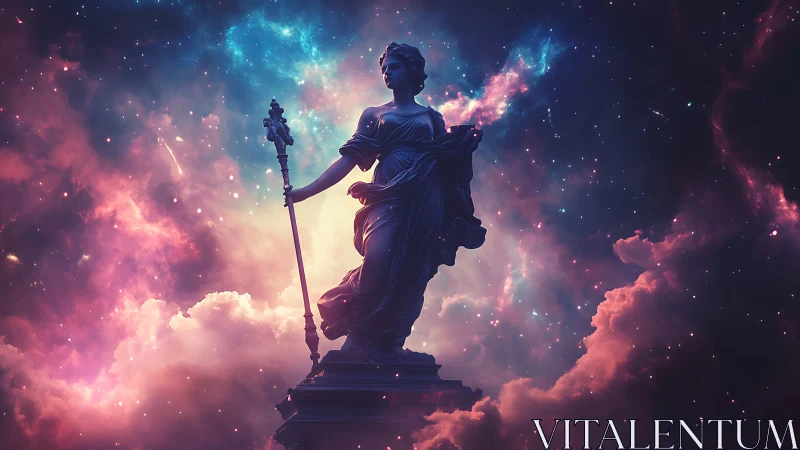 Celestial marble goddess wandering through glowing nebulae.
