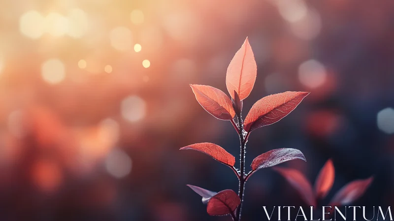 Macro study of red leaves with shallow depth and bokeh highlights