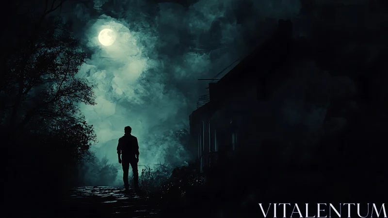 Moonlit Wanderer On The Fogbound Path Of Quiet Omen.