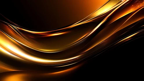 Golden abstract wave background with smooth glossy curves, digital art.