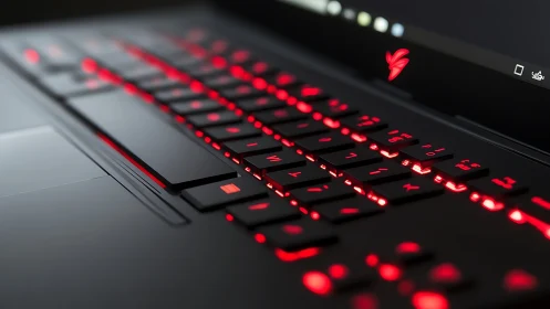 Backlit laptop keyboard shows red illuminated key switches
