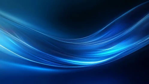 Blue luminous wave lines on dark abstract background.