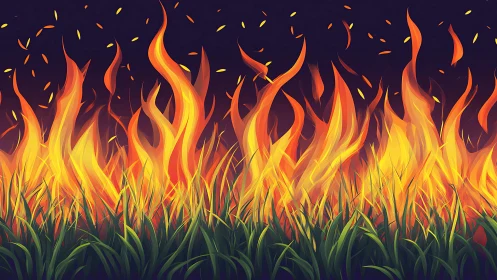 Wildfire Engulfing Grassland at Dusk.