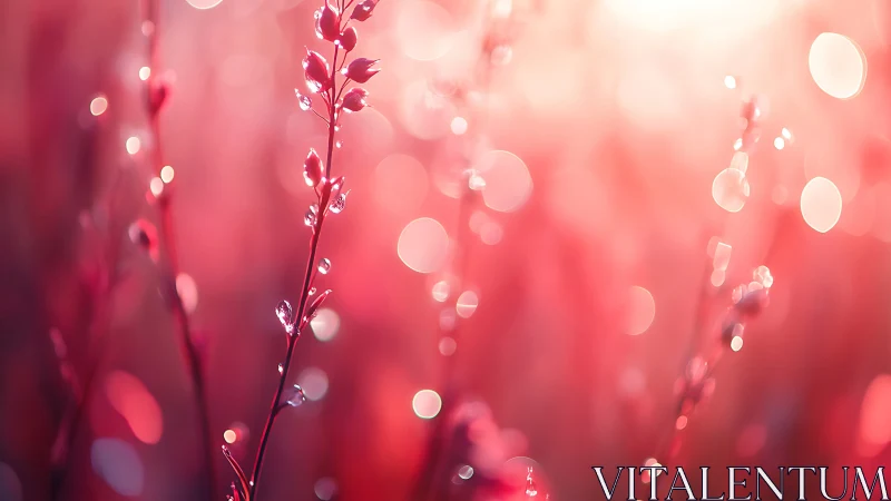 Dewlit Floral Stems Against Soft-Focus Pink Bokeh.