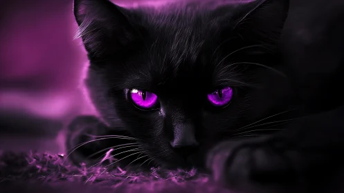 Mesmerizing Black Cat with Glowing Magenta Eyes
