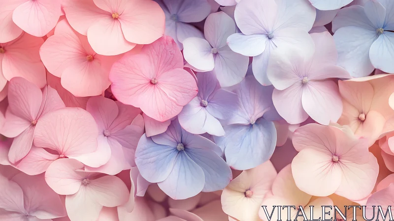 Pastel hydrangea daydream in soft pink, peach and lilac hues.