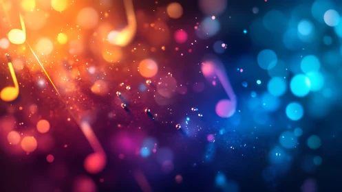 Glowing musical notes in vibrant bokeh soundscape digital art.