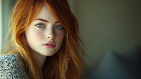 Soft side-lit portrait of red-haired woman in shallow focus