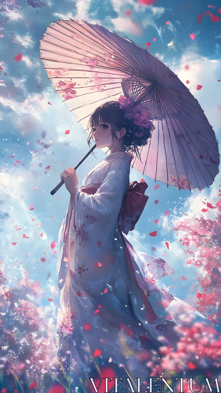 Spring daydream with a gentle girl beneath pink petals.