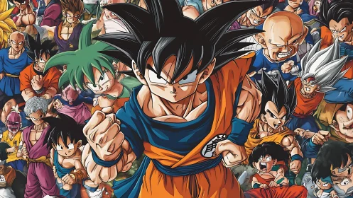 Dynamic anime warriors surging forward in bold formation.