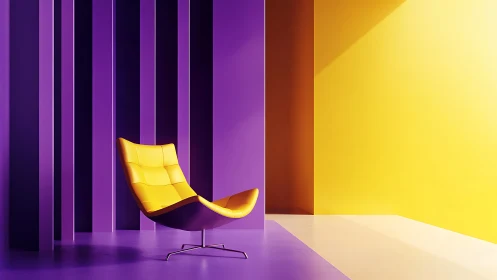 Yellow Modern Lounge Chair in Purple Striped Architectural Space