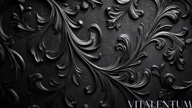 Baroque black acanthus relief rendered in high-contrast chiaroscuro