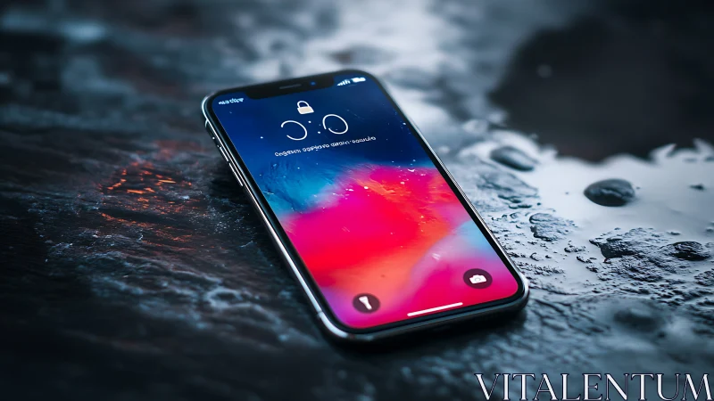 Smartphone with Gradient Display on Wet Surface