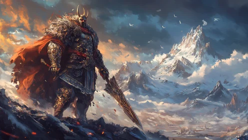 Storm-crowned warlord guards a blazing winter throneworld.