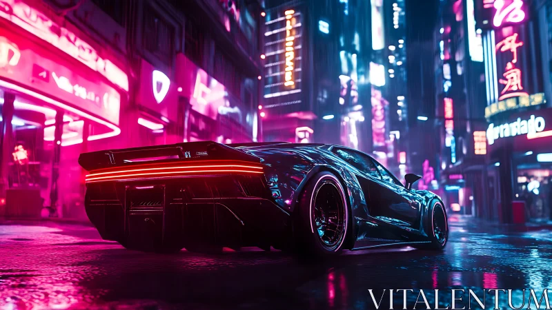 Neon storm supercar prowls through rain‑lit cyber streets.