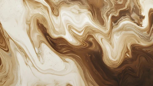 Beige and brown fluid marble abstraction in swirling motion.