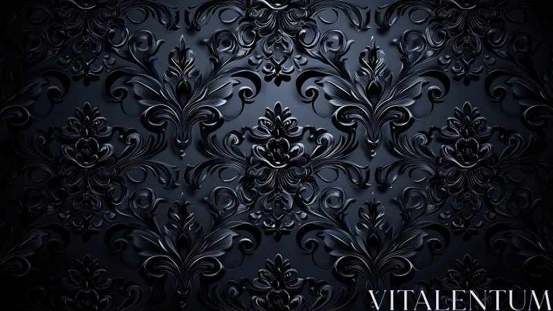 Dark embossed floral damask pattern with glossy depth.