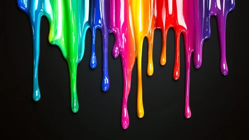 Neon rainbow drips cascade over midnight-black canvas. Period.