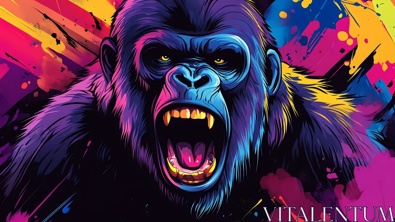 Neon gorilla roar explodes through vivid abstract graffiti.