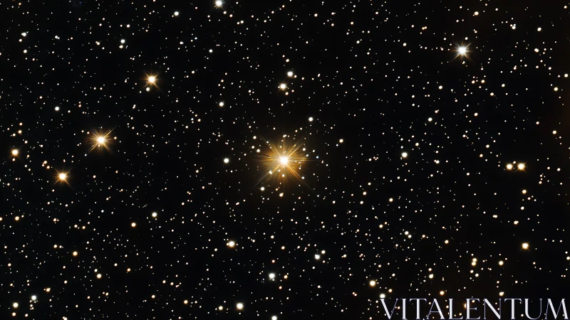 Golden star cluster sparkles across deep black cosmos.