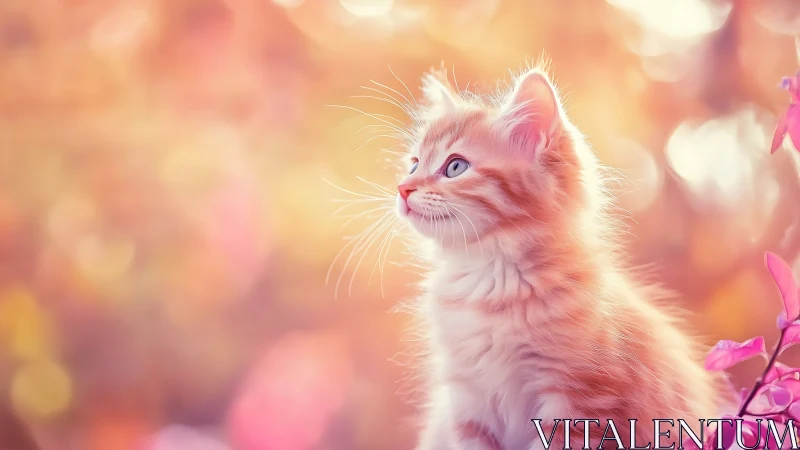 Digitally Rendered Pink Kitten with Soft-Focus Bokeh Background and Warm Color Grading