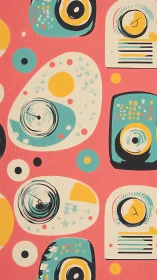 Retro radios and dials form repeating abstract midcentury pattern