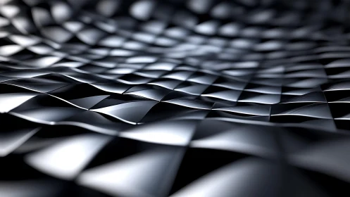 Metallic geometric wave pattern in abstract 3D digital art style.