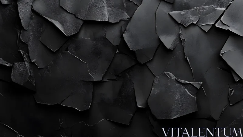 Dark slate shards form layered abstract textured wall
