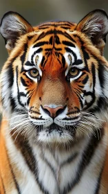Photorealistic frontal tiger portrait with symmetric focus.