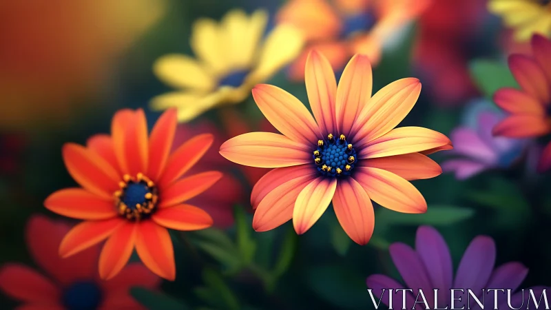 Osteospermum Daisies with Chromatic Gradient Petals in Natural Garden Setting.