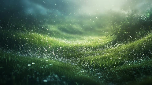 Volumetric backlit meadow rendering with layered depth of field